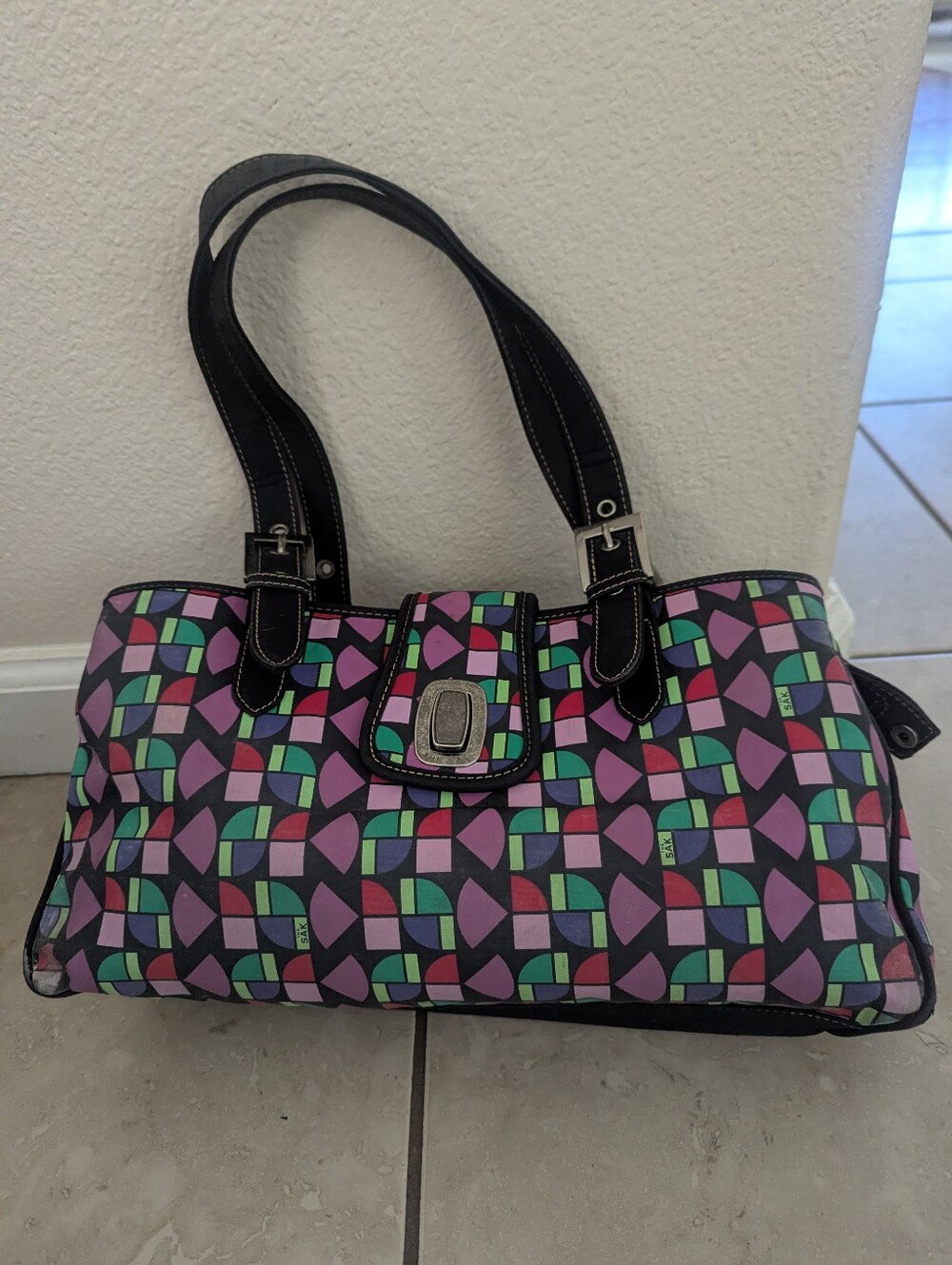 The Sak Multicolor Geometric Print Shoulder Bag - Black Straps